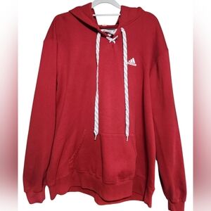 Adidas Men's XL Red Lace Up Hoodie Fleece Pullover Sweatshirt Activewear